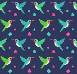 Hummingbirds and flowers seamless pattern