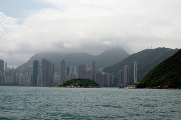 Hong Kong skyscrapers city view from the sea