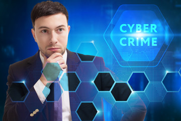 Business, Technology, Internet and network concept. Young businessman working on a virtual screen...