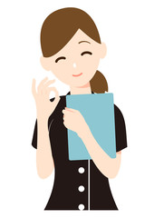 OKサインをする笑顔の女性看護士_ポーズ3e