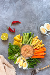 Indonesian gado-gado salad on a gray background