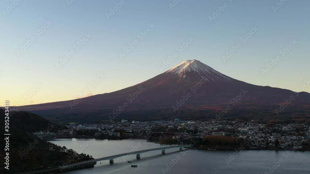 Canvas Prints Aerial view of Mt. Fuji and  lake Kawaguchiko at dawn