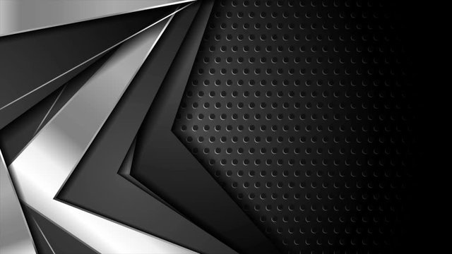 Black and silver metal stripes on dark perforated background. Monochrome motion design. Seamless loop. Video animation Ultra HD 4K 3840x2160