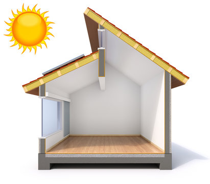 Passive solar house concept - 3D illustration