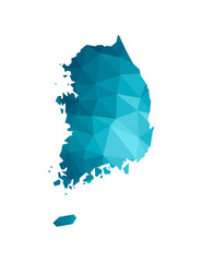 Vector illustration with simplified blue silhouette of South Korea (Republic of Korea) map. Polygonal triangular style. White background