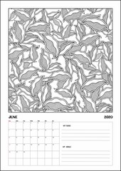 2020 Antisterss calendar planner, doodle coloring book