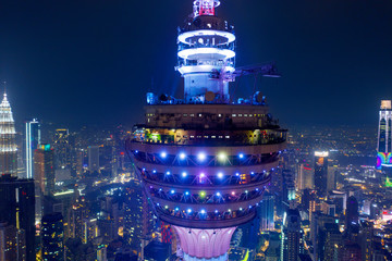 Closeup Illuminated KL Tower at night