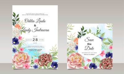 retro wedding invitation cards with beautiful floral