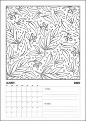 2020 Antisterss calendar planner, doodle coloring book