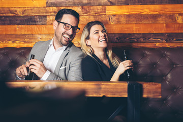 Birthday surprise party. Happy couple celebrating birthday.