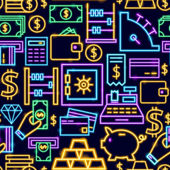 Money Neon Seamless Pattern