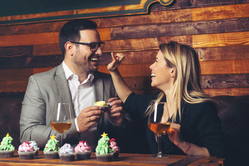 Birthday surprise party. Happy couple celebrating birthday.