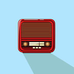 Creative conceptual retro music vector illustration. Old vintage radio tape recorder record player boombox with contrast shadow.
