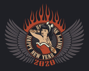 Colored  illustration  pin-up girl with wings