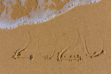 New year 2020. Inscription on a sandy beach. Tropical celebration concept
