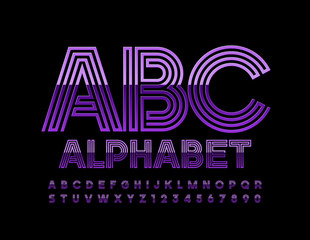 Vector Glossy Plastic Alphabet Letters and Numbers. Violet Gradient Font.