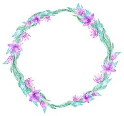  Watercolor frame with violet flowers.