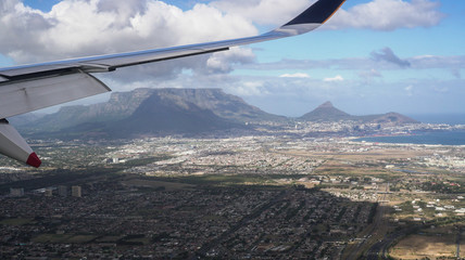 Table mountain Cape Town South Africa landamark view from airplane