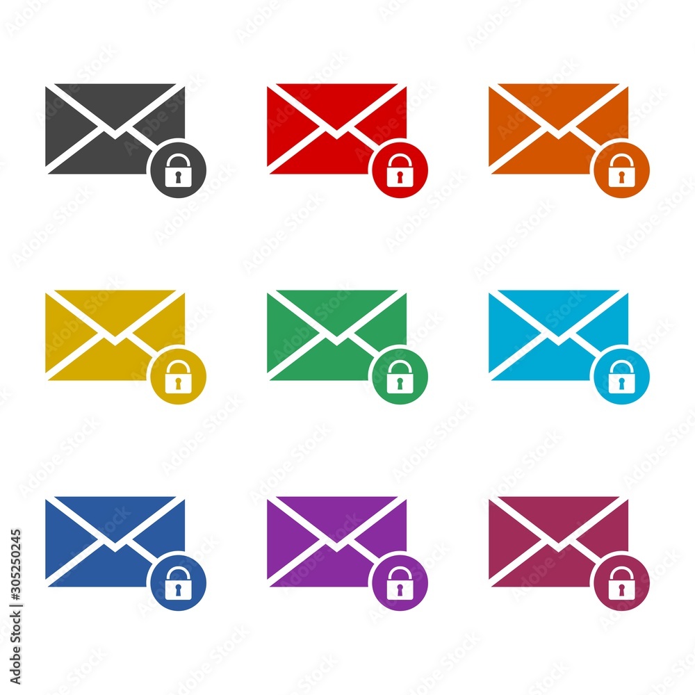 Poster blocked envelope message color icon set isolated on white background