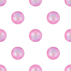 Seamless pattern with pink pearl beads. Watercolor hand drawn background.