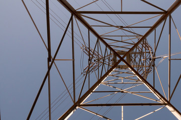 Electrical Transmission Line Tower looking up from beneath