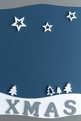 Christmas composition. Fir stars top view background with copy space for your text. Flat lay.