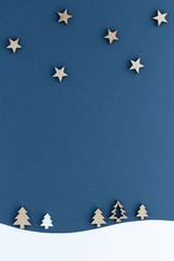 Christmas composition. Fir stars top view background with copy space for your text. Flat lay.