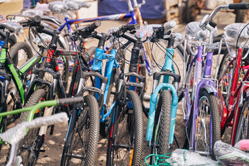 Obraz premium sale of new bicycles. bicycles in the factory packaging.