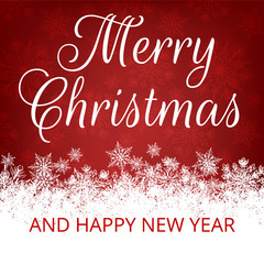 Fototapeta na wymiar Merry Christmas. Christmas greeting card with snowflakes border on red background