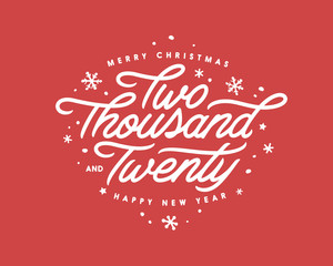 Fototapeta premium Merry Christmas and Happy New Year lettering template. Two thousand twenty. Vector vintage illustration.