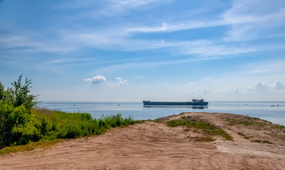 Fototapeta na wymiar Boats and ships on lake Ladoga.