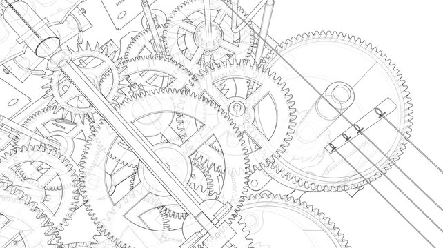  Clockwork Sketch 3d Illustration Concept