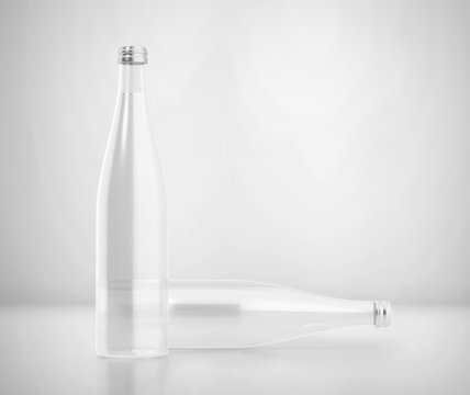 Glass Water Bottle, 3d Rendered on Light Gray Background
