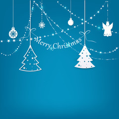 Beautiful blue christmas background with christmas ornament design