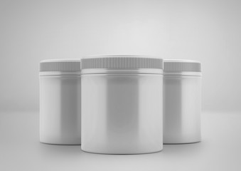 White Plastic Jar, Container, 3d Rendered on Light Gray Background