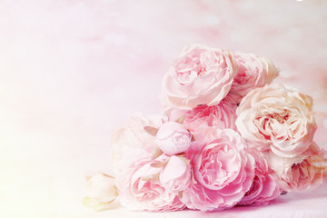 Roses in mulberry paper with pastel tones for the background