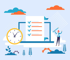 Online survey choosing checklist concept. Vector flat cartoon graphic design illustration