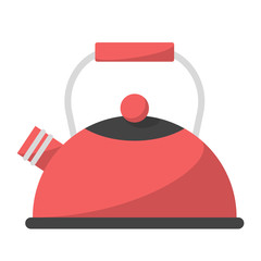 Red kettle vector isolated. Hot pot, kitchen utensil. Object