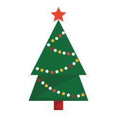 Green christmas tree vector isolated. Green fur with decoration