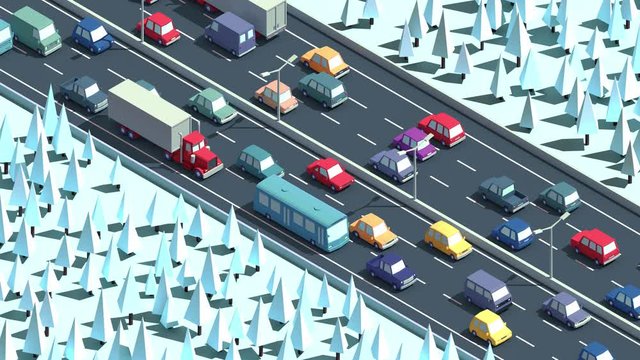High traffic highway in winter isometric animation
