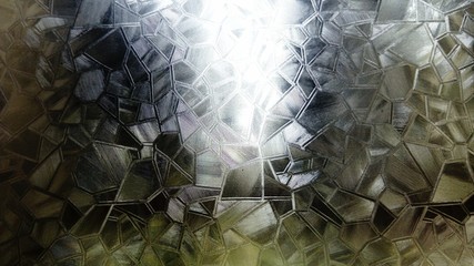 Abstract image of refracted light in a corrugated window glass. Transparent PVC film with an...