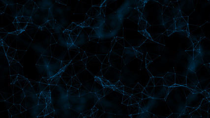 Modern background of dots connected by lines of blue colors with blurred black background