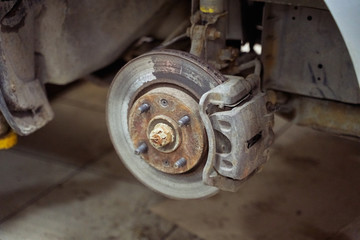 close-up front brake system of a car