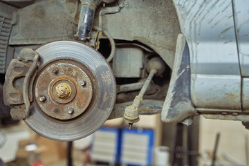 close-up front brake system of a car