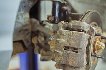 close-up front brake system of a car