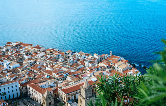 Aerial view of Cefal&ugrave; city on Sicily island in Italy