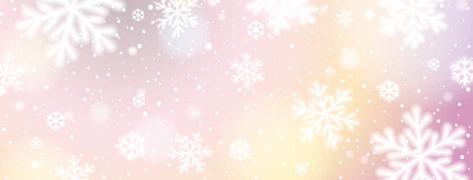 Christmas banner with white blurred snowflakes. Merry Christmas and Happy New Year greeting banner. Horizontal new year background, headers, posters, cards, website. Vector illustration © sunnyfrog