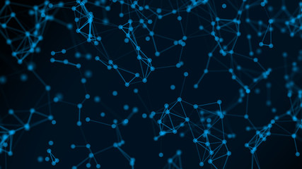 Obraz premium Modern background of dots connected by lines of blue colors with blurred black background