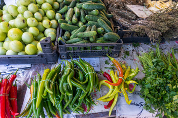 Fresh vegetables. Raw vegetables and fruits background. Healthy organic food concept