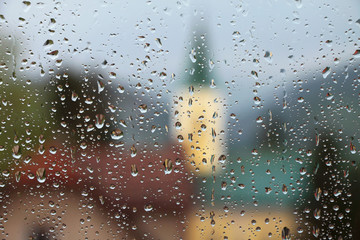 Rain drops on window , rainy day